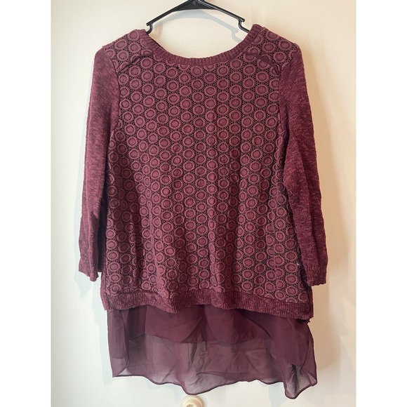 Lucky Brand Tops - Lucky Brand Long Sleeve Sweater High Low Sheer Woman's Large Crochet linen Blend